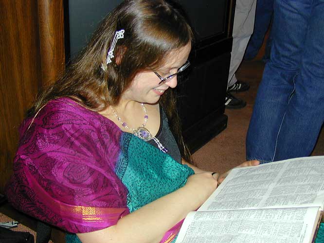 Lydy reading birthday present