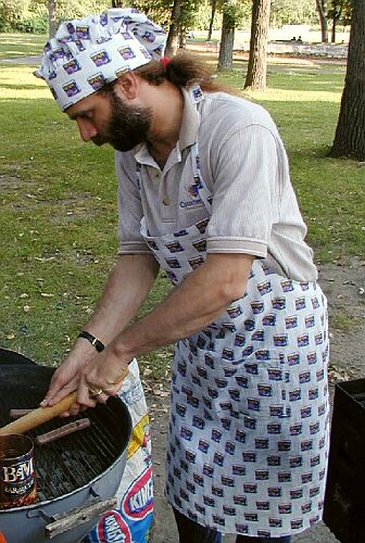 Spam, Spam, Spam, baked beans, charcoal, Bruce, and Spam