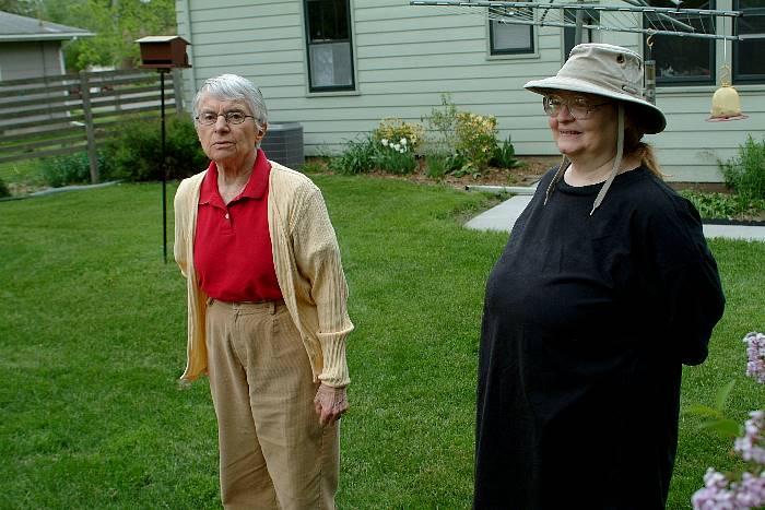 Mary and Pamela in the back yard