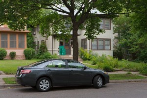 New car in front of Blaisdell Poly