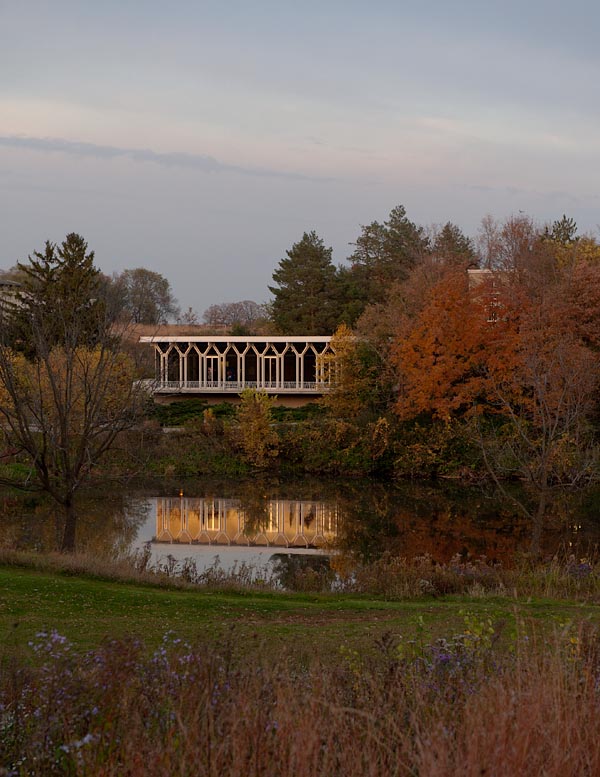 Goodhue lounge across Lyman Lakes at sunset